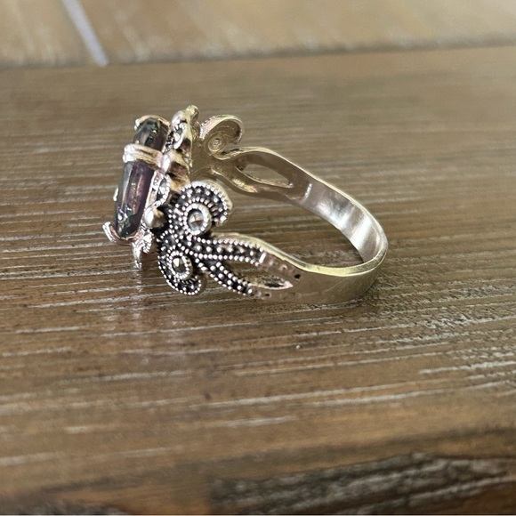 Mystic topaz/Mystic fire green topaz and marcasite 925 Silver  ring 10 - Picture 10 of 14